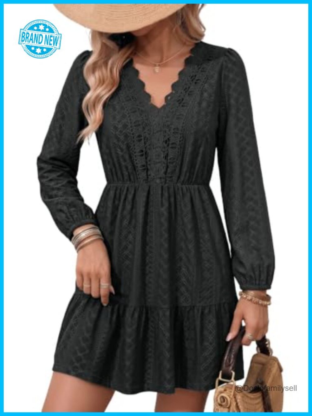 Dokotoo Womens Long Sleeve Lace Eyelet Mini Dress